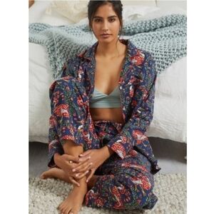 Printfresh Anthropologie Queen Lotus Floral Bird Long Sleeve Pajama Set, Size 1X